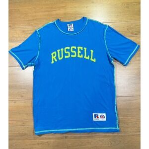 Russell Athletic Blue Yellow Stitch T‎ Shirt Mens Medium Short Sleeve Crew Neck